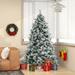 Costway 6/7 FT Pre-Lit Flocked Christmas Tree Hinged Xmas Decoration