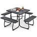 Costway Outdoor Picnic Table with 4 Benches and Umbrella Hole-Black