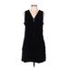 Express Jeans Casual Dress - Shift V Neck Sleeveless: Black Print Dresses - Women's Size 9