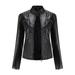 REORIAFEE Women s Plus Size Jacket Moto Biker Faux Jackets Slim Leather Stand Collar Zip Motorcycle Suit Belt Coat Jacket Tops Black M