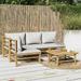 moobody 5 Piece Patio Set with Light Gray Cushions Bamboo