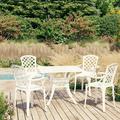 Anself 5 Piece Bar Set Cast Aluminum White Garden Table with Umbrella Hole and 4 Chairs for Garden Lawn Courtyard Balcony