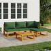 moobody 5 Piece Patio Set with Green Cushions Solid Wood