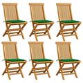 Anself Set of 6 Wooden Garden Chairs with Green Cushion Teak Wood Foldable Outdoor Dining Chair for Patio Balcony Backyard Outdoor Indoor Furniture 18.5in x 23.6in x 35in