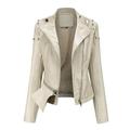 Women s fur & faux fur jackets & coats Women s Slim Leather Stand Collar Zip Motorcycle Suit Belt Coat Jacket Topscomfy suits