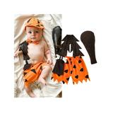 Kids Toddler Baby Boy Caveman Costume Bam Bam Costume Sleeveless Romper Shorts with Caveman Stick Set Halloween Clothes