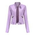 Tops For Women Women S Slim Leather Stand Collar Zip Motorcycle Suit Belt Coat Jacket Tops Pink M