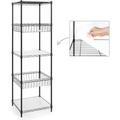 Adjustable 5 Tier Wire Shelving Unit w/Basket & Liner Metal Storage Rack Corner Shelves Storage Rack for Kitchen Bathroom Laundry Closet Metal Wire Shelving w/Basket Shelves Black