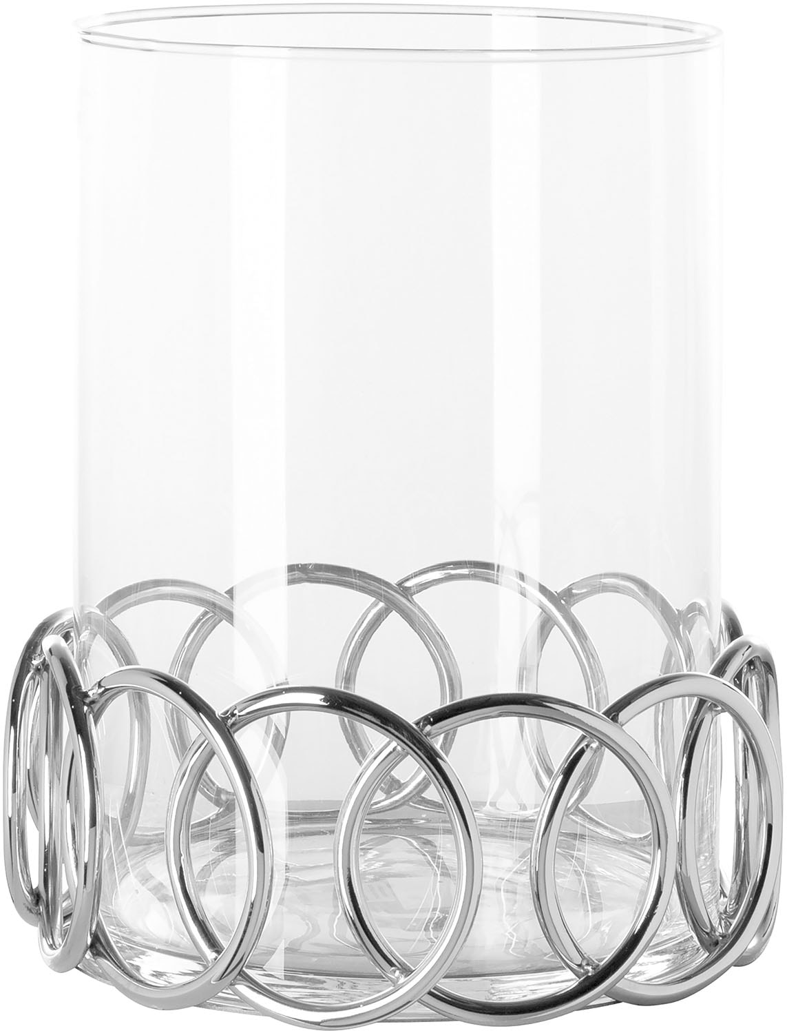 Windlicht FINK "JUWEL", silber (silberfarben), H:28,5cm Ø:23,5cm, Edelstahl, Glas, Kerzenhalter, Kerzenhalter aus Edelstahl mit Glaseinsatz, Höhe ca. 28,50 cm Image