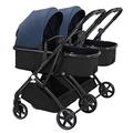 Double Baby Stroller for Infant and Toddler Reversible Bassinet Twins Pram Tandem Umbrella Stroller Detachable Pushchair Side-by-Side Multi-Position Reclining Seats (Color : Blue)