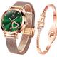 OLEVS Womens Watch Gifts Set with Bracelet Rose Gold for Lady Female Minimalist Simple Slim Thin Casual Dress Analog Quartz Wrist Watches Waterproof Two Tone, green watch for women, Classic