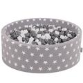 KiddyMoon Soft Ball Pit Round 90X30cm/300 Stars 6Cm For Kids, Foam Ball Pool Baby Playballs Star-Shaped, Made In EU, Grey Stars:White/Grey