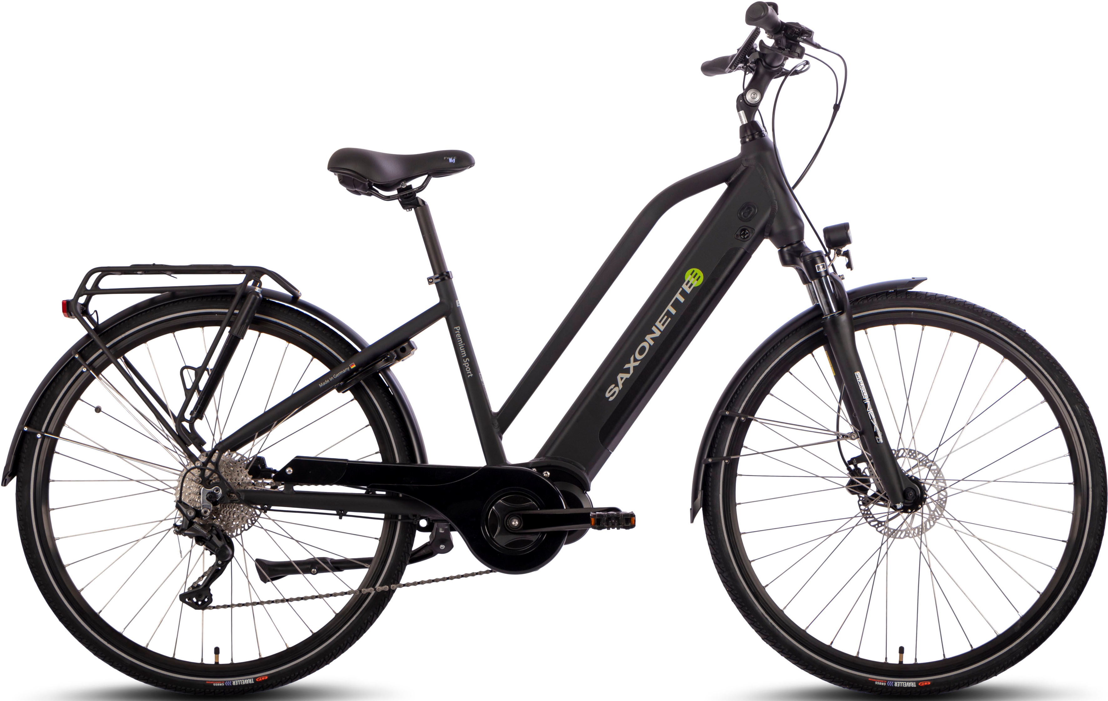 E-Bike SAXONETTE "Premium Sport (Trapez)" Gr. 45, schwarz (schwarz, schwarz), Elektrofahrräder, 45cm, 28 Zoll (71,12cm), Pedelec, Elektrofahrrad für Damen Image