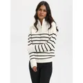 KAFFE Lioa Zipper Stripe Pullover, Chalk/Black