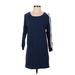 Pam & Gela Casual Dress - Mini Scoop Neck 3/4 sleeves: Blue Print Dresses - Women's Size Small