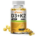 Vegan Vitamin D3+K2 Capsules Help Regulate Calcium Metabolism Promote Bone Health Heart and Immune