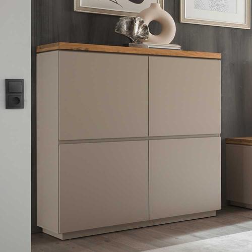 Wohnzimmer Highboard modern in Taupe lackiert Akaziefarben