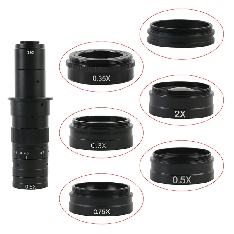 0,3X 0,35X 0,5X 0,75X 1X 2,0X Zusätzliches Barlow-Objektiv M42 für 120X/180X/200X/300X/500X C-Mount Industrie-Zoomobjektiv Image