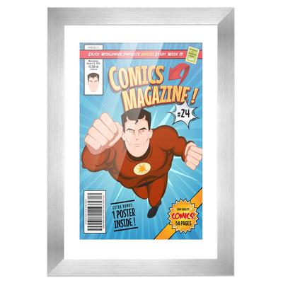 Comic Book Frame Wall Display with Mat for 1 Current Era Comic Published After 1985 - Silver Comic Frame for 6.875x10.5 Comic