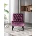 Velvet Lounge Accent Chair for Livingroom Tufted Backrest Armless Side Chair Upholstered Sleeper Chair with Solid Wood Legs