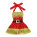 Christmas Baby Girl Outfit Sequin Dress Halterneck Green Plush Patchwork Backless Miss Santa Claus Dress