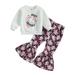 Kids Baby Girls Outfits Set Letters Print Sweatshirt with Ghost Flare Pants 2pcs Suit Halloween Clothes