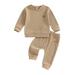 Baby Girl Boy Fall 2Pcs Outfits waffle Long Sleeve Rainbow Embroidery Hoodie Sweatshirt and Pants Tracksuit Set