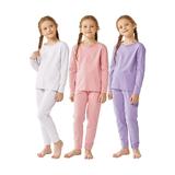 Resinta 3 Sets Cotton Girls Thermal Underwear Set Girls Top and Long Johns with Bows Winter Base Layer Thermal Underwear