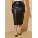 Plus Size Faux Stretch Leather Midi Skirt