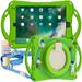 Decase for iPad 10th Generation Rugged Tablet Shell Cute 3D Astronaut Pattern Kids Friendly Shockproof Cover With Ring Handle Stand & Crossbody Shoulder Strap Froggreen