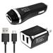For Sony Ericsson W350 Black Charger Set [2.1 Amp USB Car Charger and Dual USB Wall Adapter with 5 Feet Micro USB Cable] 3 in 1 Accessory Kit