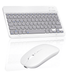 Rechargeable Bluetooth Keyboard and Mouse Combo Ultra Slim Full-Size Keyboard and Ergonomic Mouse for Xiaomi Mi Pad 3 and All Bluetooth Enabled Mac/Tablet/iPad/PC/Laptop - Stone Grey with White Mouse