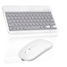 Rechargeable Bluetooth Keyboard and Mouse Combo Ultra Slim Full-Size Keyboard and Mouse for T-Mobile Revvlry+ and All Bluetooth Enabled Mac/Tablet/iPad/PC/Laptop - Stone Grey with White Mouse