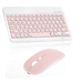 Rechargeable Bluetooth Keyboard and Mouse Combo Ultra Slim Full-Size Keyboard and Ergonomic Mouse for Lenovo Tab 7 Essential and All Bluetooth Enabled Mac/Tablet/iPad/PC/Laptop - Flamingo Pink