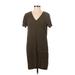 Madewell Casual Dress - Shift V-Neck Short sleeves: Green Solid Dresses - New - Women's Size 2X-Small