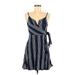 Blue Blush Casual Dress - A-Line V Neck Sleeveless: Blue Stripes Dresses - Women's Size Medium