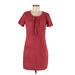 Hollister Casual Dress - Shift Tie Neck Short sleeves: Red Print Dresses - Women's Size Medium