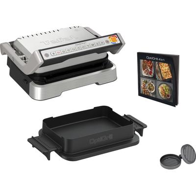 Kontaktgrill TEFAL "GC774HP OptiGrill 4in1", silber (silberfarben), B:29cm H:41,2cm T:46,6cm, Kontaktgrill_Standgrill_Tischgrill_Teppanyakigrill, inkl. Backschale, aufklappbar. Gratis: Hamburger Presse Image