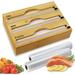 YIHATA Bamboo Plastic Wrap Dispenser with Cutter 3 in 1 Aluminum Wax Paper Foil and Plastic Wrap Organizer Kitchen Wrap Organizer Cling Wrap Dispenser with Slicer for Kitchen Drawer