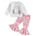 Kids Baby Girls Halloween Clothes Ghost Print Sweatshirt and Flare Pants Suit 2 Piece Outfits Set