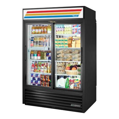 True GDM-47RL-HC-LD 54 1/8" Black Refrigerated Rear Load Sliding Glass Door Merchandiser with LED Lighting