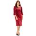 Plus Size Women's AnyWear Velvet Burnout Bell Sleeve Dress by Catherines in Classic Red Geo Burnout (Size 1X)