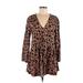 ASOS Casual Dress - A-Line Plunge Long sleeves: Brown Leopard Print Dresses - Women's Size 6