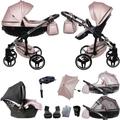 Junama Diamond Fluo V3 2in1 3in1 4in1 Baby Pram Pushchair Car Seat ISOFIX + Free Umbrella Exclusive Prams (4in1 with car seat & ISOFIX Base, Pink 06)