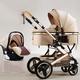 Lightweight Portable Baby Pram Standard Car Seat Stroller Combo,Large Bassinet Stroller,Newborn Carriage Adjustable Backrest & Canopy (Color : Khaki)