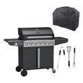 Boss Grill Kentucky Premium - 6 Burner Gas BBQ Grill with Side Burner - Black