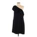 Marled by Reunited Cocktail Dress - Shift One Shoulder Short sleeves: Black Solid Dresses - Women's Size Small