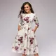 Robe de printemps à imprimé floral pour femmes manches longues taille haute rétro col rond jupe