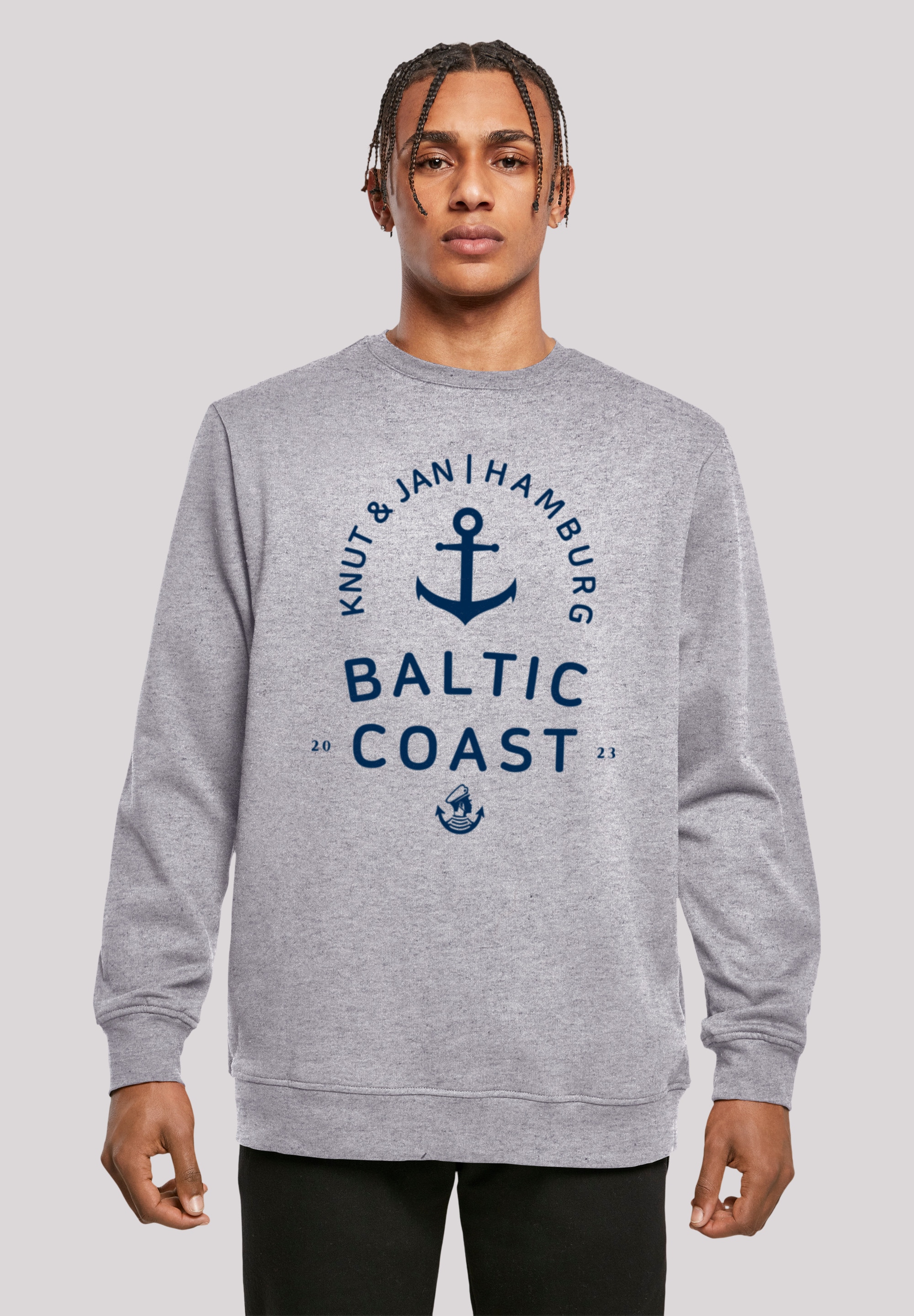 Kapuzenpullover F4NT4STIC "Ostsee Logo Knut & Jan Hamburg", Herren, Gr. 4XL, grau (erdgrau), Obermaterial: 50% Baumwolle, 50% Polyester, Casual, relaxed fit, Rundhals, Pullover, Print Image