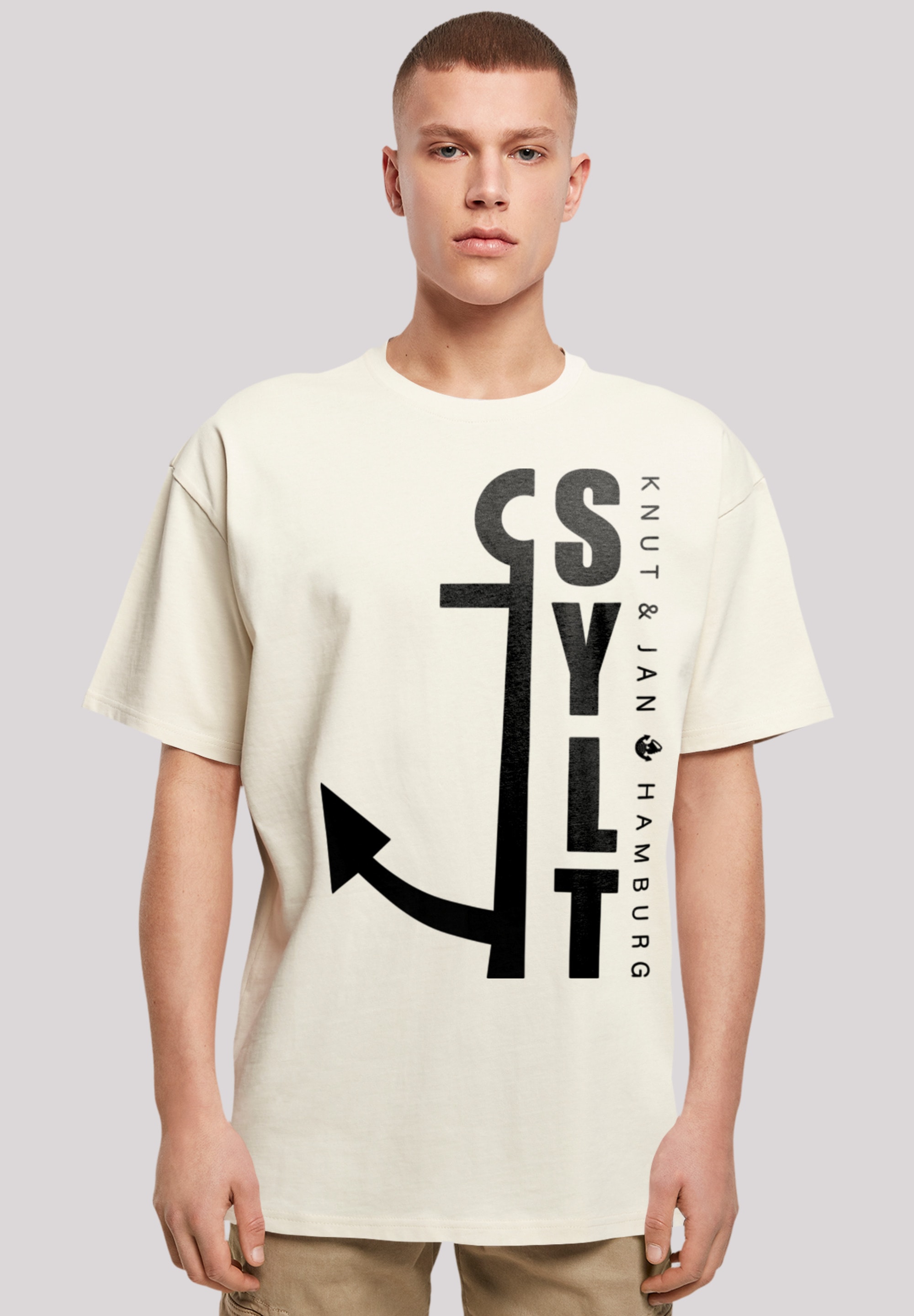T-Shirt F4NT4STIC "Sylt Anker Knut & Jan Hamburg", Herren, Gr. XS, beige (sand), Obermaterial: 100% Baumwolle, oversize, Rundhals, ohne Bündchen, Shirts, Print Image